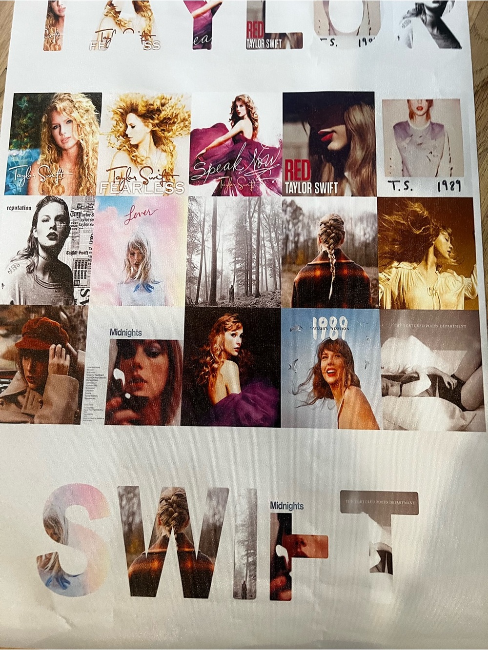 Taylor Swift Collage Poster with Cream, Brown, Gold and Blue Accents
